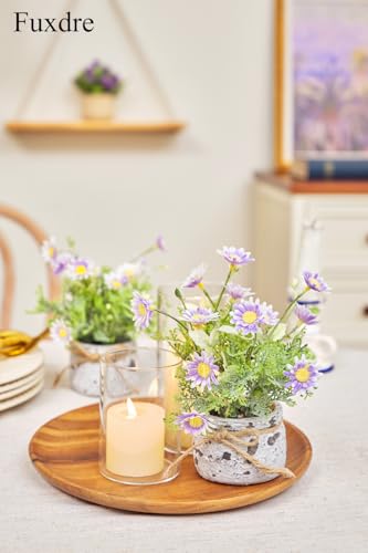Fuxdre Daisy Artificial Flowers in Cement Vases 2Pcs,Daisies Faux Flowers Farmhouse Home Coffee Table Bookshelf Office Desk Decorations Kitchen Dining Room Fake Plants Indoor(Purple) — view 3