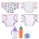 4Pcs Doll Diapers Doll Underwear for 14-18 Inch Baby Dolls Reusable Diapers Set with 3 Pcs Doll Feeding (Milk & Juice Bottles Toy Pacifier) （NO Doll）