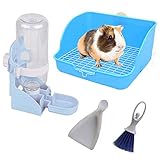 Rabbit Litter Box Small Animal Toilet Bunny Water Bottle 17oz Hanging Water Fountain Automatic Dispenser Square Cage Bedding Box Rat Potty Trainer Corner Pet Pan for Guinea Pigs,Chinchilla,Ferret