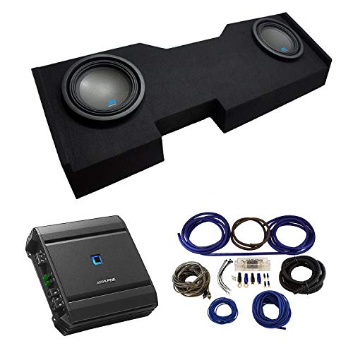 Alpine Bundle Compatible with 2014 - UP Chevy Silverado Crew Cab S-W10D2 Type S Dual 10" Loaded Sub Box Enclosure with S-A60M Amplifier and HA-AK4 Amp Install Kit