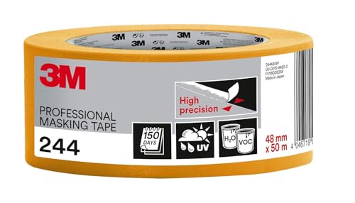3M Pro 244 Profi Malerband - 1 Rolle 48 mm x 50 m - für scharfe Farbkanten, UV-beständig, innen und außen
