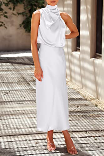 Image of PRETTYGARDEN Women's 2026 Summer Satin Dress Elegant Sleeveless Mock Neck Cocktail Party Maxi Dresses