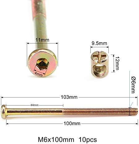 Allen Headed M6 Bolt and Barrel Nut Zinc Plated Hex Drive Socket Cap Furniture Barrel Screws for Furniture Cots Beds Crib and Chairs with Wrench (100mm)