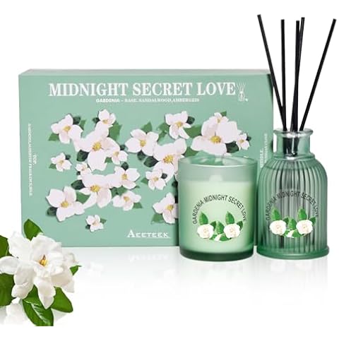 Aeeteek Gardenia Reed Diffuser Set 3.5oz Aroma & Jar Candle Sets Elegant Floral Scent Home Fragrance Essential Oil with 5pcs Fiber Sticks Classic Aromatherapy Scented Candles Gifts for Decor Cover