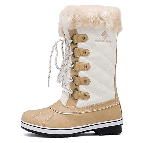 DREAM PAIRS DREAM PAIRS Women's River_1 Beige White Mid Calf WaterProof Winter Snow Boots Size 5 M US