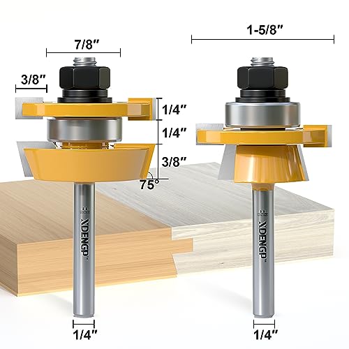 Image of 2PCS Shaker Style Rail and Stile Router Bits Set 1 /4 Inch Shank, 3 /8 Inch Cutting Depth, Up to 7 /8 Inch Stock, Kitchen Cabinet Door Frame Shaper Cutters Raise Panel Making Router Bit Set