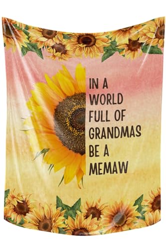 Huglanket Memaw Gifts from Grandkids, Grandma Gifts for Memaw, Sunflower Flannel Throw Blankets on Christmas, Mother's Day, Birthday, 50" x 65"