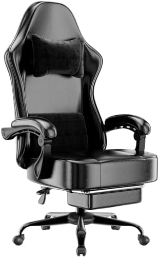Gaming Chair with Pocket Spring Cushion and Footrest, Ergonomic Computer Chair for Adults, Breathable PU Leather Game Chair