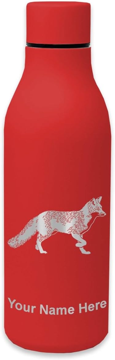 LaserGram Double Wall Stainless Steel Water Bottle, Fox, Personalized Engraving Included