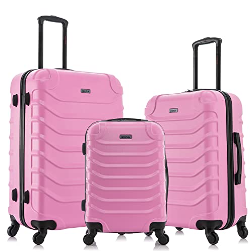 Image of InUSA ENDURANCE Luggage with Spinner Wheels | Durable Lightweight Hardshell Spacious Travel Sets with Handle and Trolley | (20in, 24in, 28in) 3 Piece Luggage Set | Pink