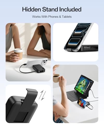 Image of iWALK Portable Charger, 10000mAh 45W PD Power Bank, USB C in&Out Fast Charging Battery Pack with Phone Stand, Travel Essential Powerbank for iPhone 17 16 15 14 13 12 Samsung S25 MacBook etc,Black