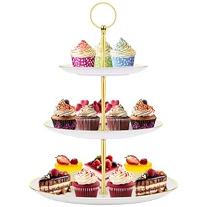 Cupcake Stand Holder – 3 Tier Cup Cake Dessert Tower, Plastic Tiered Serving Tray&Metal Rod for Birthday Party, Baby Shower and More