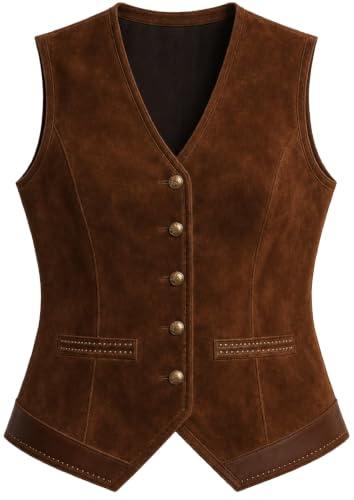 Gilet en daim marron pour femme veste sans manches style cowgirl