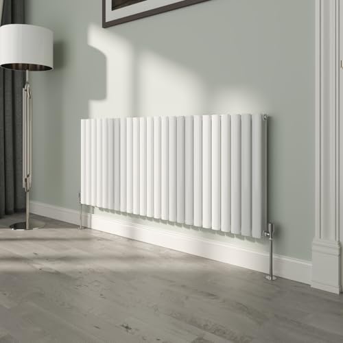 NRG White Oval Radiator Horizontal 600x1416mm Double Panel Central Heating Radiators Perfect for Bathrooms Kitchen Living Room