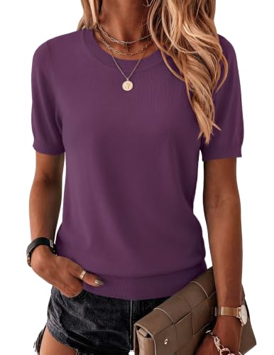 Image of Zeagoo Womens Summer Short Sleeve Tops Crew Neck Lightweight Pullover Sweaters Loose Dressy Casual Blouse Basic Clothes