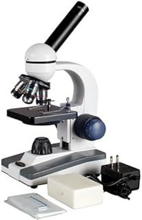 AmScope M150C-PS10 Compound Monocular Microscope, WF10x and WF25x Eyepieces, 40x-1000x Magnification, LED Illumination, Brightfield, Single-Lens Condenser, Coaxial Coarse and Fine Focus, Plain Stage, 110V, Includes Set of 10 Prepared Slides