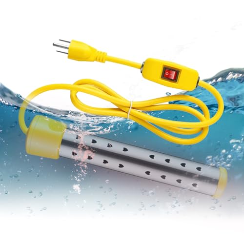 Calentador de Agua de Inmersión, Calentador de Agua, 1500w, con Interruptor + Control de Temperatura, Anti-Escaldaduras de Acero Inoxidable 304. Adecuado para Viajes Familiares,...