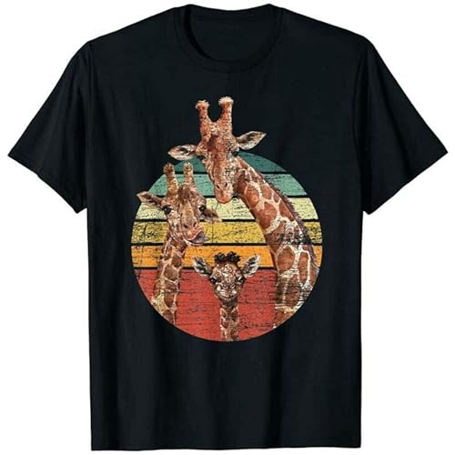 Family African Safari Giraffe Animal Lover T-Shirt Black Short Sleeve Mens Tee Size XL