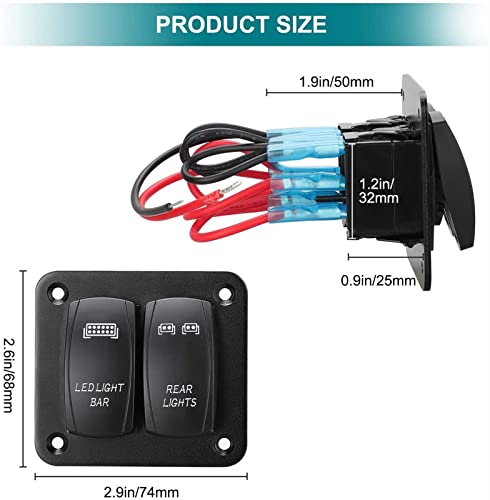 Panel de interruptor basculante de 2 bandas de aluminio precableado para barra LED de 12V 7