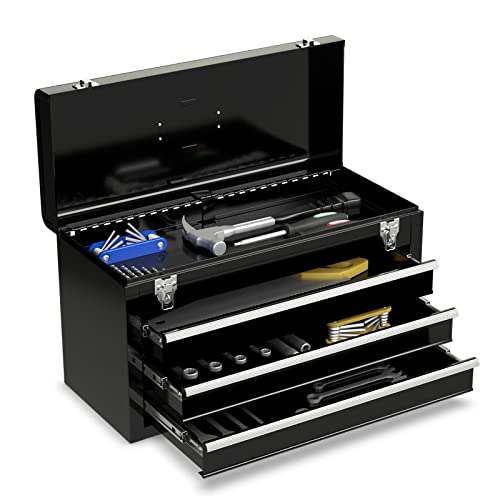 RELAX4LIFE Werkzeugkoffer, Werkzeugkasten, Werkzeugbox, tragbare Werkzeugaufbewahrung, Werkzeugkiste aus Metall, Werkzeugschrank mit 3 Schubladen und 1...