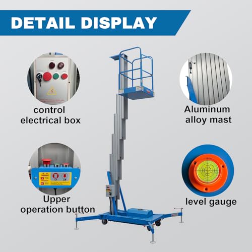 Electric Hydraulic Man Lift Aluminum Alloy Mobile Scaffolding Platform, 26.5ft Max Lifting Height, 275lbs/125kg Rated Load for Warehouse, Construction & Maintenance (Single Support, 26.5ft/8m) - Thumbnail 5