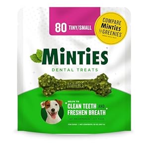 Minties Dental Chews for Dogs, 80 Count, Vet-Recommended Mint-Flavored Dental Treats for Tiny/Small Dogs 5-24 lbs, Dental Bones Clean Teeth, Fight Bad Breath, and Removes Plaque and Tartar