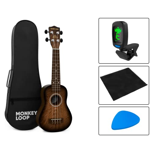 Monkey Loop Jungle Pack Brown Ukelele Soprano (Ukelele, Funda, Afinador, Púa y Gamuza Limpiadora)