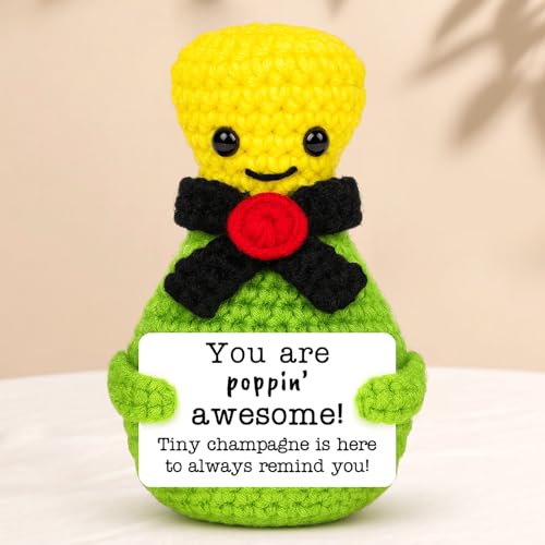 BiuNiuring Positive Crochet Champagne Birthday Gifts for Women Men