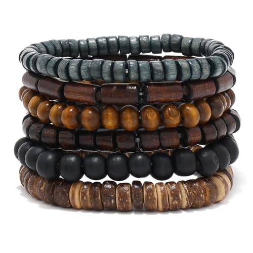 DATOA Multilayer Wooden Beaded Bracelet for Men Women Handmade El...