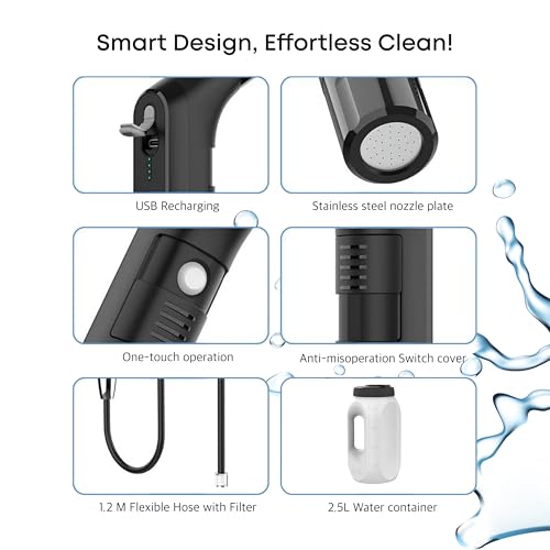 ZEY LUXE Electric Handheld Bidet Sprayer – Rechargeable Toilet Spray with 2.5L Water Tank & 800mAh Battery, Portable Bidet for Personal Hygiene & Postpartum Care - (2.5L - JP-2201, Black) - Image 5
