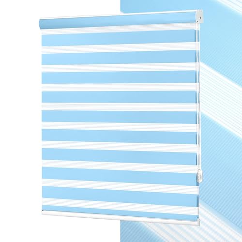 No Tools No Drill Zebra Blinds for Windows Cordless,Customizable Zebra Roller Shades, Dual Layer Blackout-Filtered Privacy Light Control Window Blinds Home Office, Easy to Install