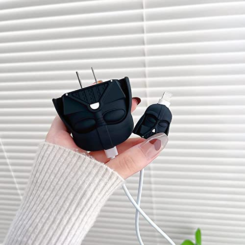 Image of Cartoon 3D Design Protective Case for 18W 20W iPhone 14 13 12 11 Pro Max Fast Charging Cable Adapter Charger, Cute Cartoon Lightning Data Cable Case for iPhone Charger (Black Knight)