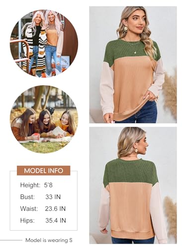 Image of Dokotoo Womens Tops Fashion 2026 Color Block Long Sleeve Shirts for Women Crewneck Knitted Casual Loose Blouses