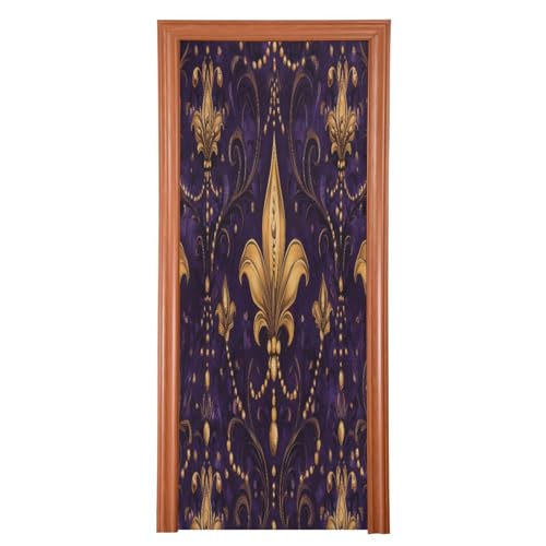 FLildon Fleur De Lis Flower Mardi Gras Door Cover Decoration, Party Accessory Porch Decor for Festive Ornament Room Door Covers 36 x 98 Inch
