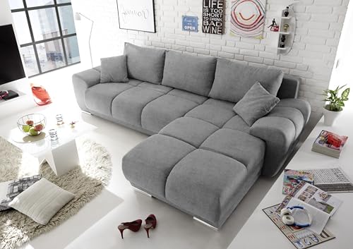 ANTON Ecksofa mit Schlaffunktion, Stoffbezug Uran Dunkelgrau - Moderne Eckcouch in L-Form mit Bettkasten & dekorativer Steppung - 289 x 85 x 189 cm (B/H/T)