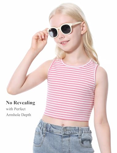 Image of EXARUS Girls Crop Tank Top Dance Hip Hop Outfits Cheer Cropped Top | Kids Tween Youth Summer Athletic Dance Convention Fitted Gymnastics Sleeveless Clothes