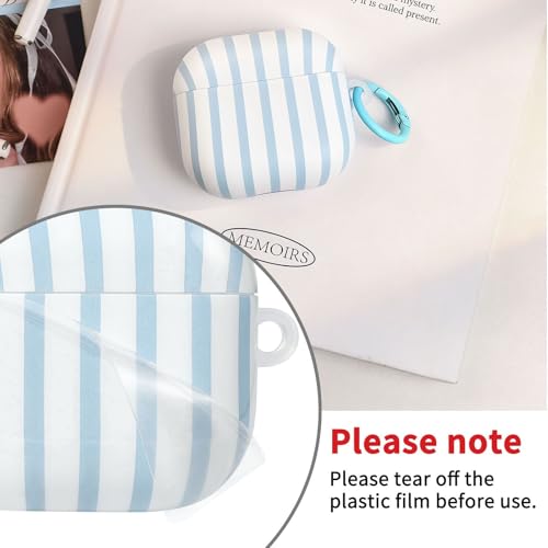 Fycyko Compatible for AirPods 2/1 Case Soft TPU with Cleaner Kit Cute Striped Aesthetic Design Shockproof Keychain Cover for Girls Woman-Blue by Fycyko - Used condition - Image 2