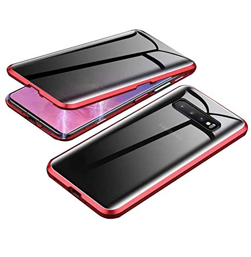 Orgstyle Anti Espion Coque pour Samsung Galaxy S10 Plus Étui Magnétique Double Face Verre Trempé Anti Spy Case 360 Degrés Protection Etui Housse Cadre Métallique Etui Anti-Peep Antichoc Coque, Rouge Cover