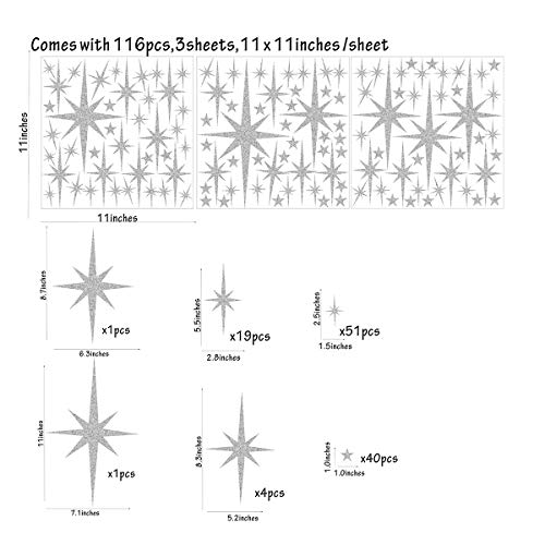 Retro Starburst Wall Decals Star Wall Stickers Atomic Star Wall Decals Geometric Wall Decor Modern Nursery Decor Peel And Stick Stars(116Pcs) #TOP1