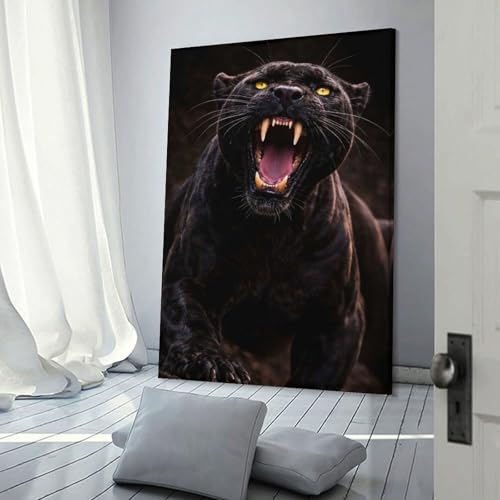 Tableau sur toile Black Panther roaring de qualité supérieure pour une décoration murale chic