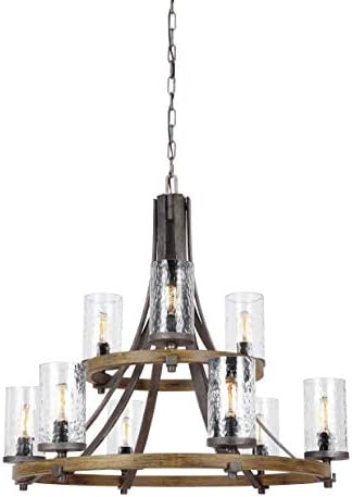 Feiss F3135/9DWK/SGM Angelo Glass Chandelier Lighting with Shades, Iron, 9-Light (33"Dia x 31"H) 540watts