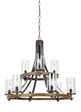 Feiss F3135/9DWK/SGM Angelo Glass Chandelier Lighting with Shades, Iron, 9-Light (33"Dia x 31"H) 540