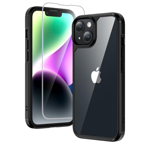 TAURI 3-in-1 Designed for iPhone 14 Case, [Not Yellowing] with 2 Screen Protector, [Military Drop Protection] Shockproof Slim Phone Case for iPhone 14 6.1 Inch-Black