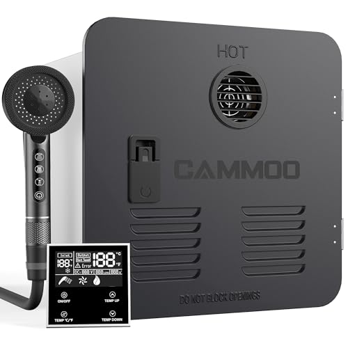 CAMMOO 65000BTU RV Tankless Water Heater with 15x15 Inch Black Door, Dual Water Outlet & Wired Controller, Instant Hot in 3s, 3.9GPM, 12V DC, CSA Certified, Fit All RVs, for RV Families & Campers