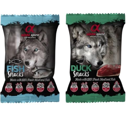 Snacks para Perros Entrenamientos Alpha Spirit 24 x 50 Gr - Elegir Pato o Pescado o Mix - ANIMALUJOS (24 Unidades, Mix de Ambos)