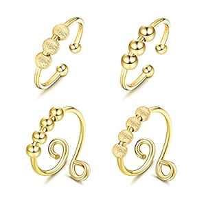 LOLIAS 4/6 stuks roestvrij staal angst spinning ringen met parelband ring voor Anxiety dunne stapelbare ringen voor…