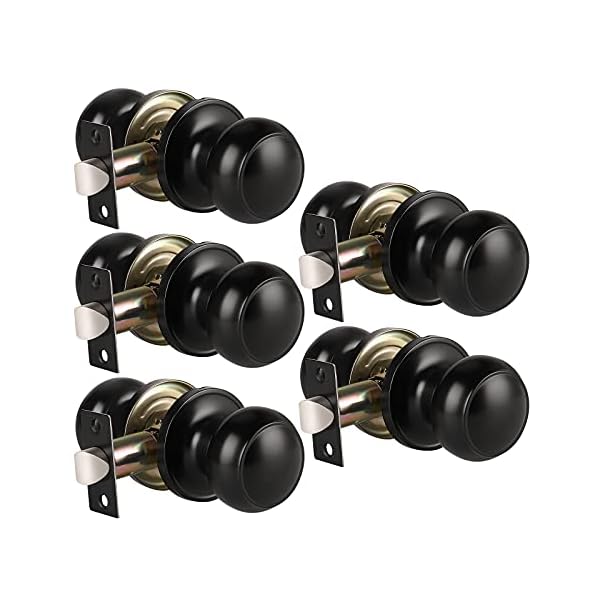 KNOBWELL 5 Pack Matte Black Passage Door Knob for Hallway or Closet Door Knobs, Keyless Interior Door Knobs Non-Locking Indoor Door Knob, Passage Black Door Knob Door Handle Interior