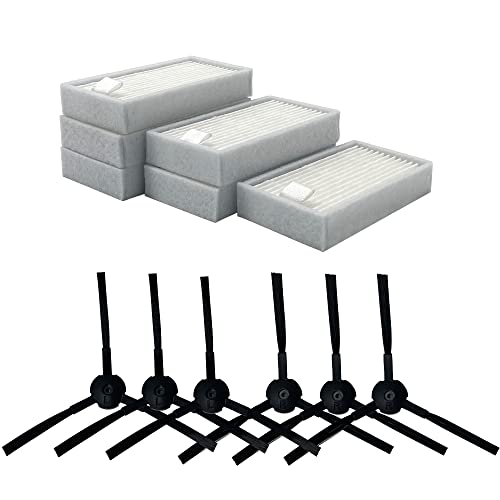 Smilefil Zubehör Ersatzteile Kit für ZACO/ILIFE V5s pro V5x V3 V3s V5 V5s Saugroboter Staubsauger Roboter, Zubehör-Kit enthält 6 Filter und 6 Seiten Bürsten