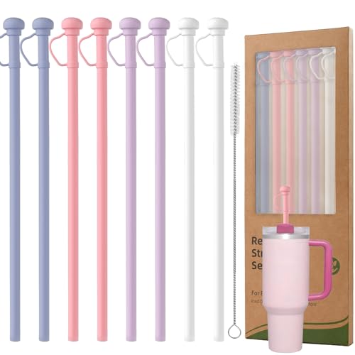 8 Pack Reusable Silicone Straws with Cover, 12