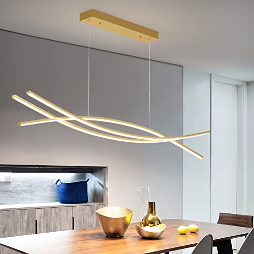 Matven Modern Chandelier, Linear Pendant Light LED Dimmable Hanging Light Fixture, 3000K-6000K with Remote Control (Gold, 47IN) by Matven - Image 7
